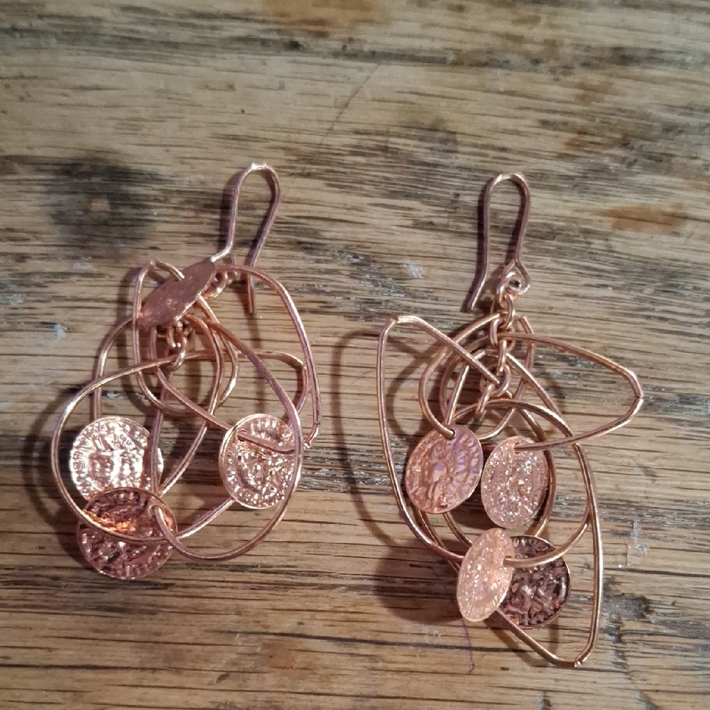 Whimsical Copper Faux Coin Dangle Earrings
